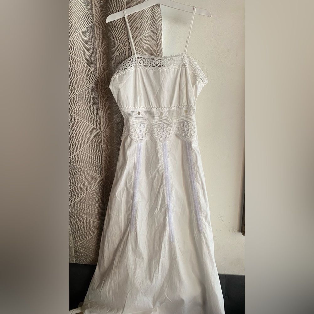 Amour Vert Irene Organic Cotton Midi Dress Embroidered White Size Small NWT $195